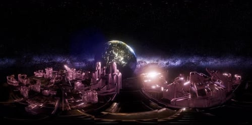 Grand navire-mère extraterrestre. Réalité virtuelle VR 360