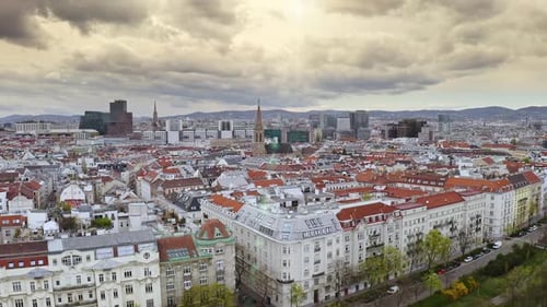 Aerial View From Flying Drone Capital City Vienna in Austria with Red Rooftops Historical Building