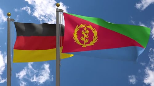 Waving Flags of Germany and Eritrea in Realistic Animation