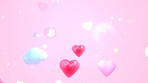 Floating 3D Hearts and Clouds Animation Loop Background