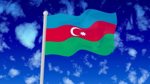 Aserbaidschans Hissen Nationalflagge im Himmel