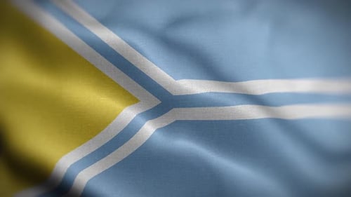 Waving Fabric Flag with Abstract Geometric Design