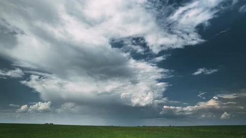 Countryside Rural Field Meadow Landscape In Summer Rainy Day