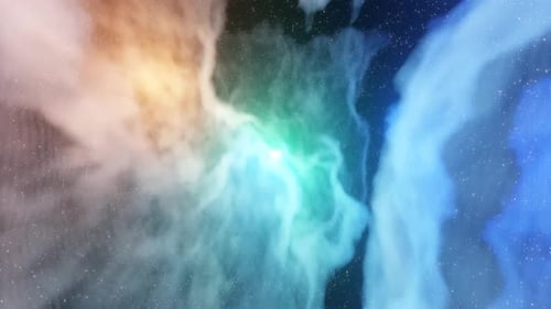 Dynamic Fluid Space Travel Through Colorful Nebula