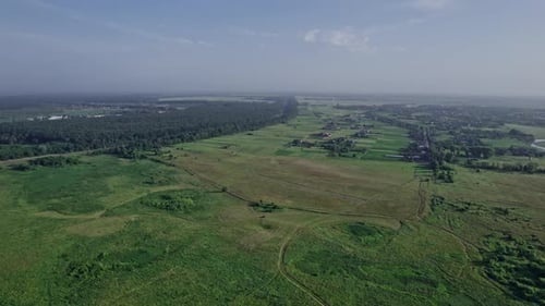 Fluss und grüne Felder auf dem Land
