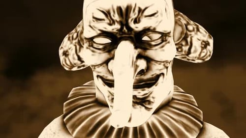 Creepy Jester Character Face Loop Animation in Sepia Tone