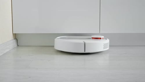 Robot Vacuum Cleaning Modern Home Hardwood Floor