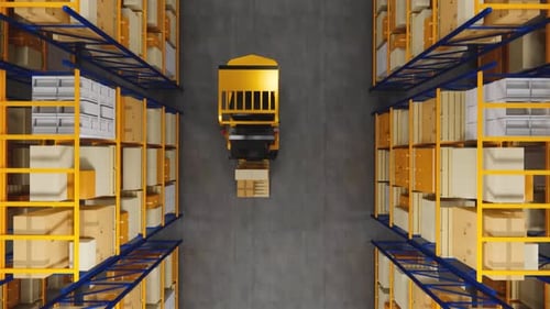 3D rendering.Warehouse with cardboard boxes inside on pallets racks.