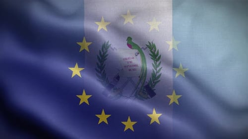 Guatemala and European Union Flags Waving Loop Background
