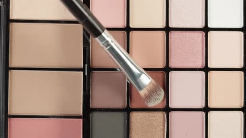 Makeup Brush Applying Brown Eyeshadow in Palette