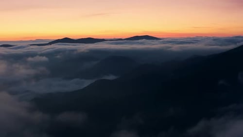 Mountains Sunset Fog Clouds Magical Fantastic Story Abstract View Nature