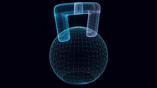 Digital Wireframe Kettlebell Spinning Fitness Animation