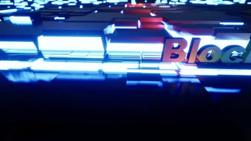 Futuristic Blockchain Text Reveal on Glowing Digital Grid