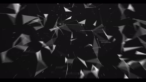 Polygonal Network Loop Animation Over Black Background, Digital Technology Glowing Plexus Line