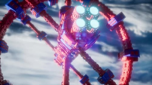 Rotating Futuristic Space Station with Glowing Details Animation