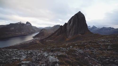 Hiker Walking Mountainous Landscape