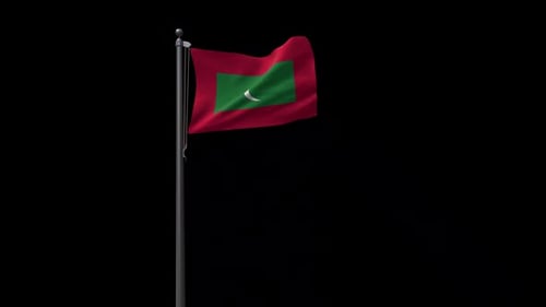 Realistic Maldives Flag Waving on Pole with Alpha
