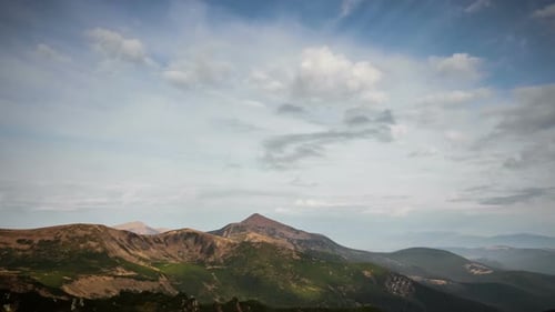 Time Lapse Clouds Float Over Mountain Valley of Ukraine Highest Point Hoverla