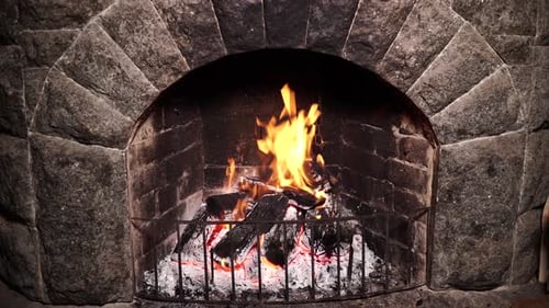 Crackling Fireplace with Burning Wood