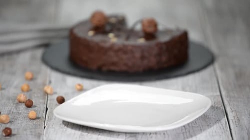 Chocolate Cake Slice Placed on Plate