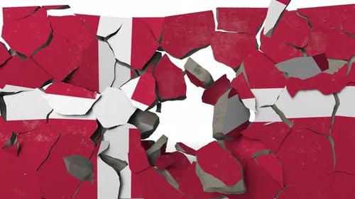 Destroying Wall with Painted Flag of Denmark