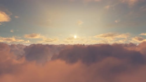 Animated Flight Above Clouds with Rising Sun