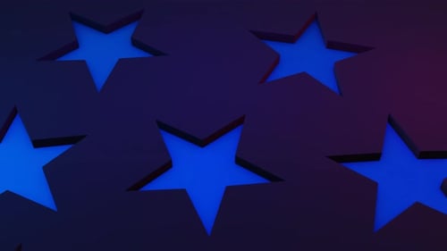 Viele Neonsterne auf dunklem Hintergrund Nahtlose Animation 3D-Rendern