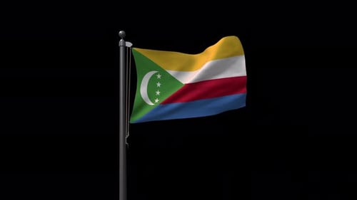 Realistic Comoros Flag Waving on Flagpole Animation