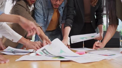 Group of young business people group have discussion meeting brainstorming and working in office.