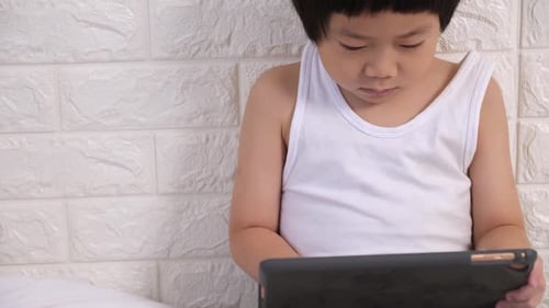 Young Boy Using Digital Tablet at Home