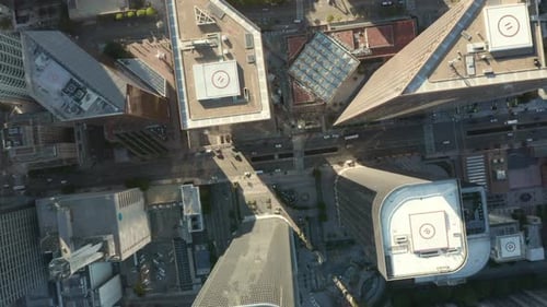 Skyscraper Canyon of Downtown Los Angeles Epic Aerial Birds Eye Overhead Top Down View of Main