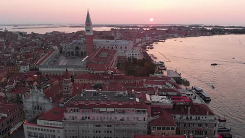 Aerial View of San Marco Square at Sunrise in Venice, Italy