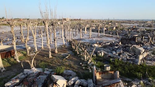 Ruined town of Epecuen, Buenos Aires province, Argentina; aerial view