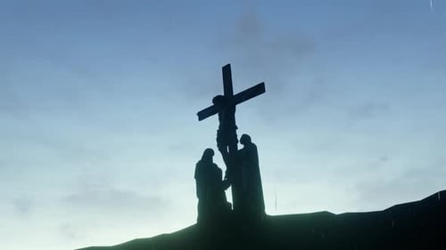 Dramatic Easter Crucifixion Silhouette with Rain