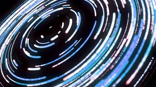 Mehrfarbige Neonspiralen, die sich in einem Kreis auf schwarzem Hintergrund drehen