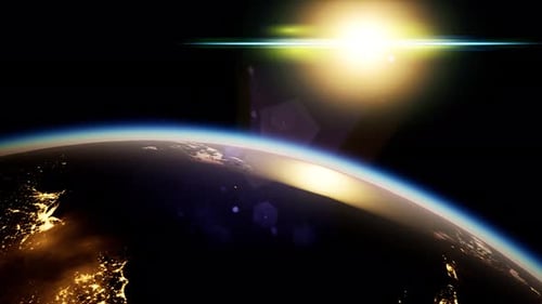 Cinematic Rotating Earth with City Lights and Sunlight