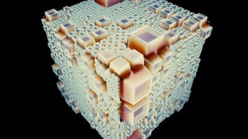 Abstract Plastic 3D Cube Spinning on a Black Background Seamless Loop