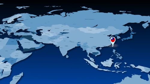 Animated World Map Zoom to Taiwan with Locator Pin