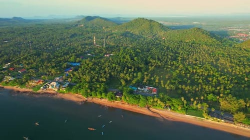 Drone flying over the sea during a beautiful sunrise