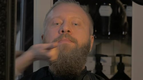 Close Up of Beard Styling in a Salon