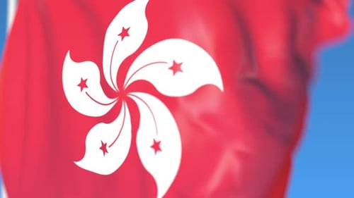 Realistic Hong Kong Flag Waving with Bauhinia Flower