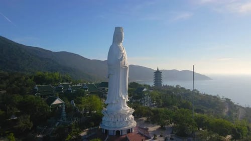Aerial Shot of the Socalled Lady Buddha in the City of Danang