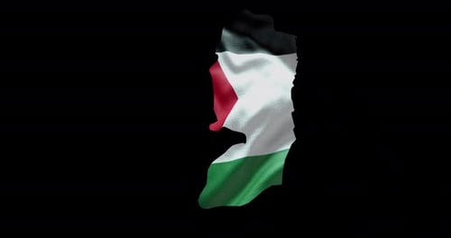 Waving Flag of Palestine Map Outline Animation