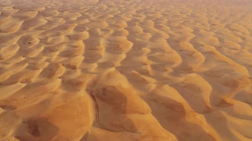 Aerial view of red Desert Safari with sand dune in Dubai City, United Arab Emirates or UAE