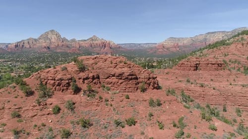 Aerial view of sandstone formations and tourists