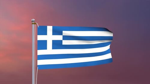 Realistic Waving Greece Flag Animation on a Flagpole