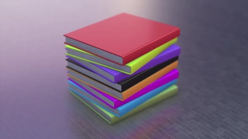 Dynamic Stack of Colorful Books Rotating Loop Animation