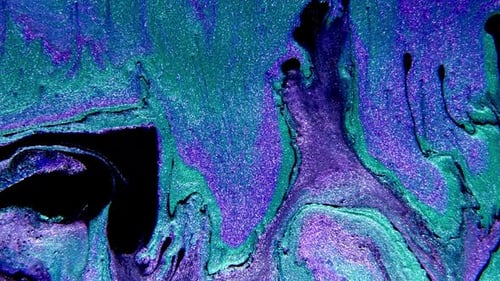 Abstract Paint Mixing Neon Blue Green and Violet Purple Colors Ink
