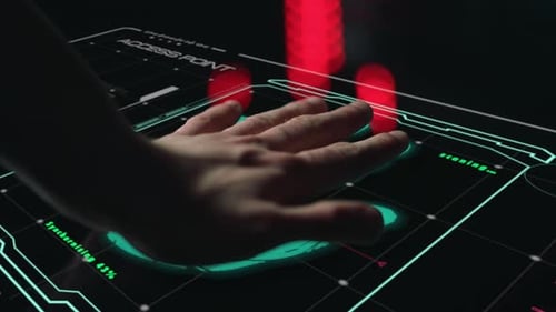 Palm Print Scanner Identifying Person Launching Modern Digital System Close Up