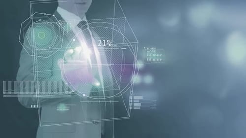 A Man Works With Data On A Virtual Panel HD